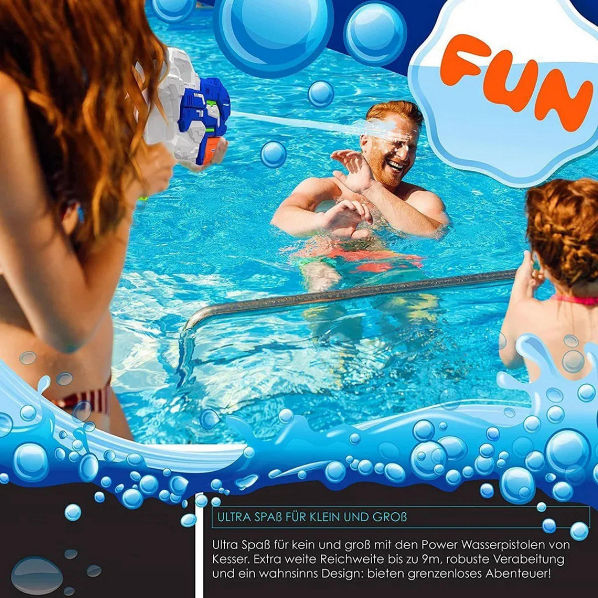 WASSERPISTOLE 2er Set 49 cm Blau Grün, Wasserblaster, Wasserspielzeug, Poolspielzeug, Strandspielzeug, Gartenspielzeug, Outdoor Spielzeug, Sommer - Blau/Weiß, Kunststoff (50/25/10cm) - Sena