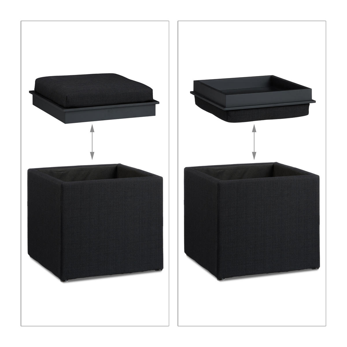 SITZHOCKER Schwarz mit Stauraum 42x40,5 cm - Schwarz, Holzwerkstoff/Textil (40.5/42/40.5cm) - Relaxdays