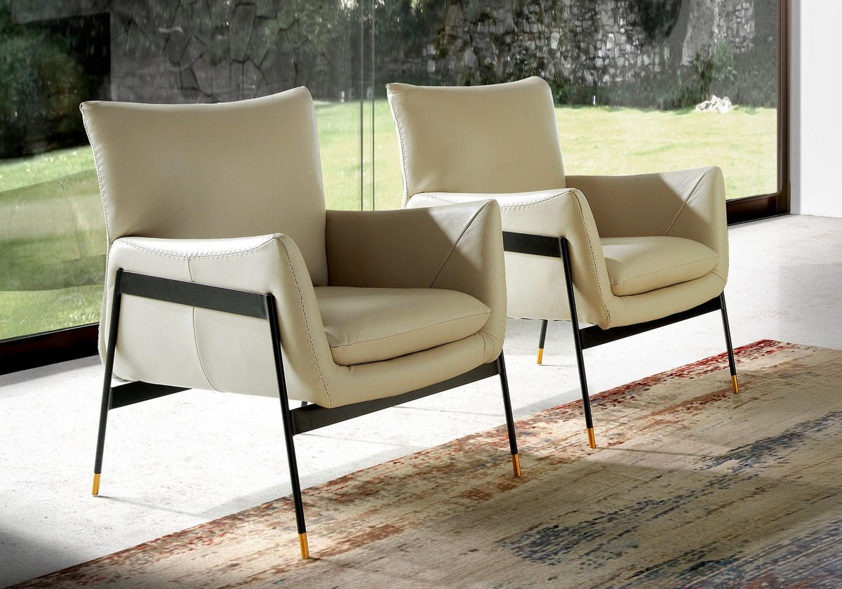 SESSEL Perlgrauer Leder 87/67/75 cm - Greige/Perlmutt, Leder/Metall (87/75/67cm) - ANGEL CERDA