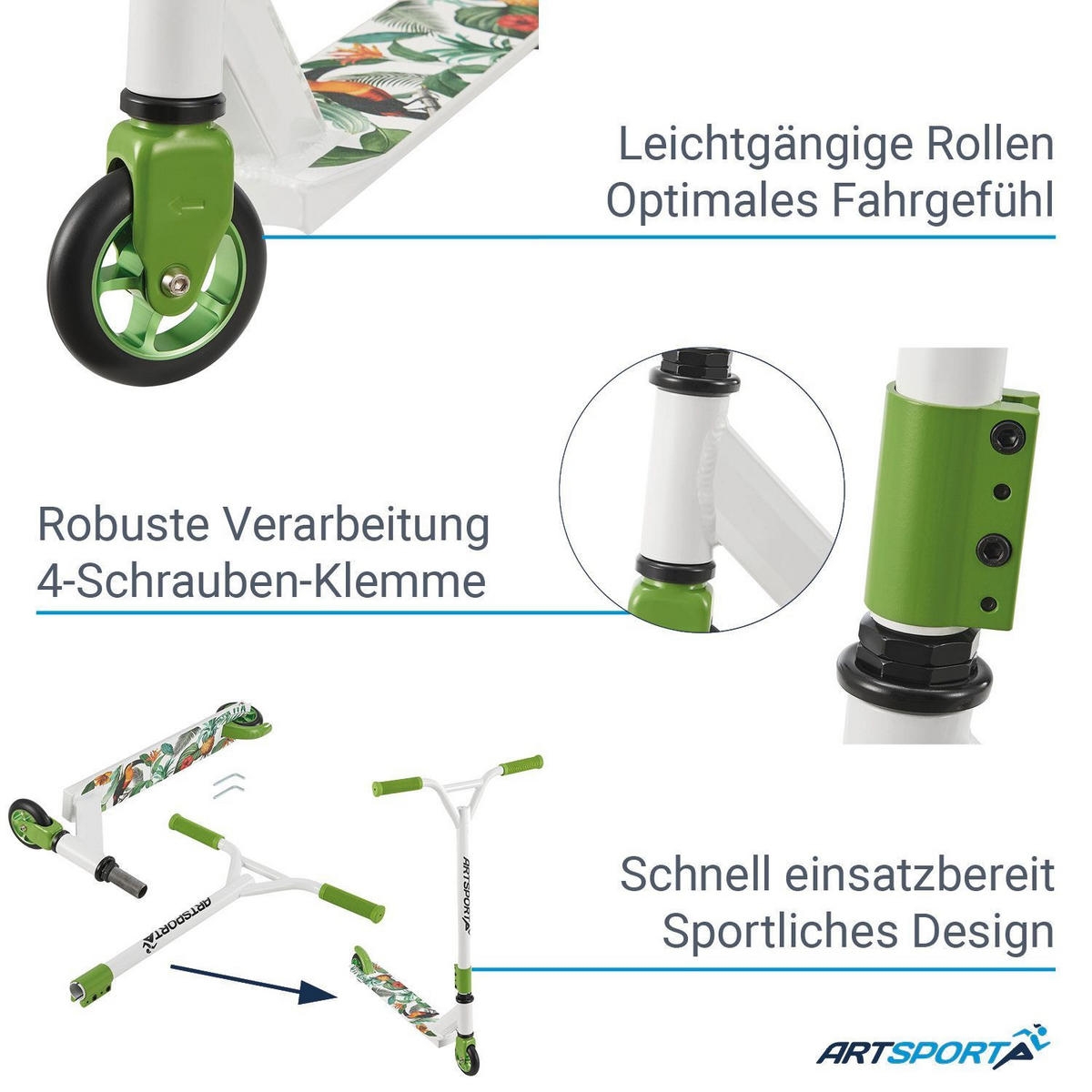 STUNTSCOOTER Hawaiana - Grün, Metall (66/47/84cm) - Artsport