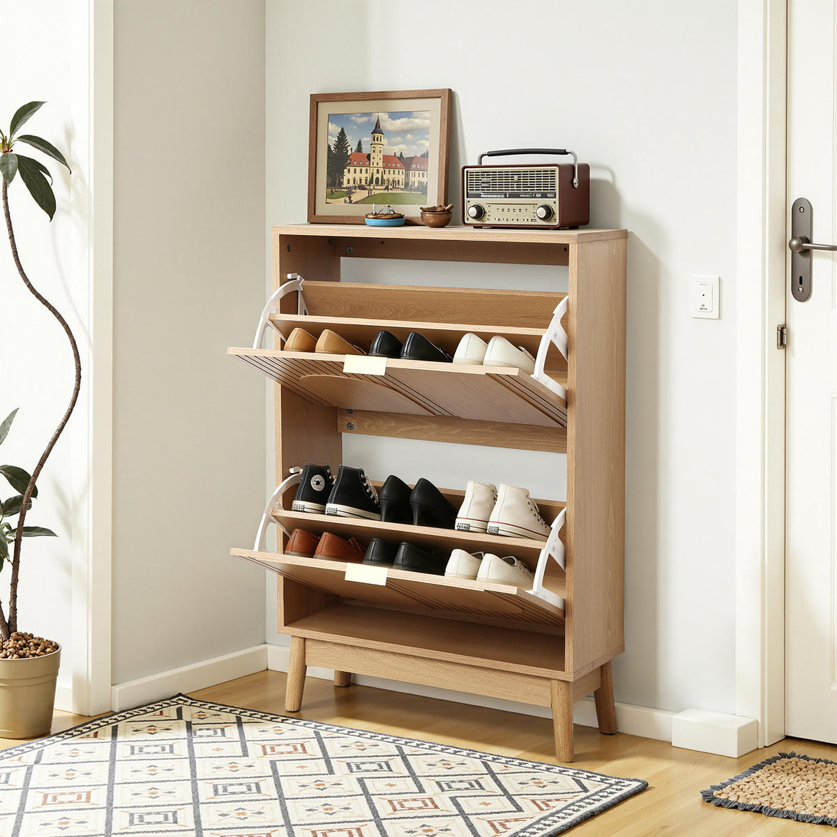 SCHUHSCHRANK | B60 x T24 x H92 cm - Eichefarben, Holzwerkstoff (60/92/23.5cm) - Hometopia