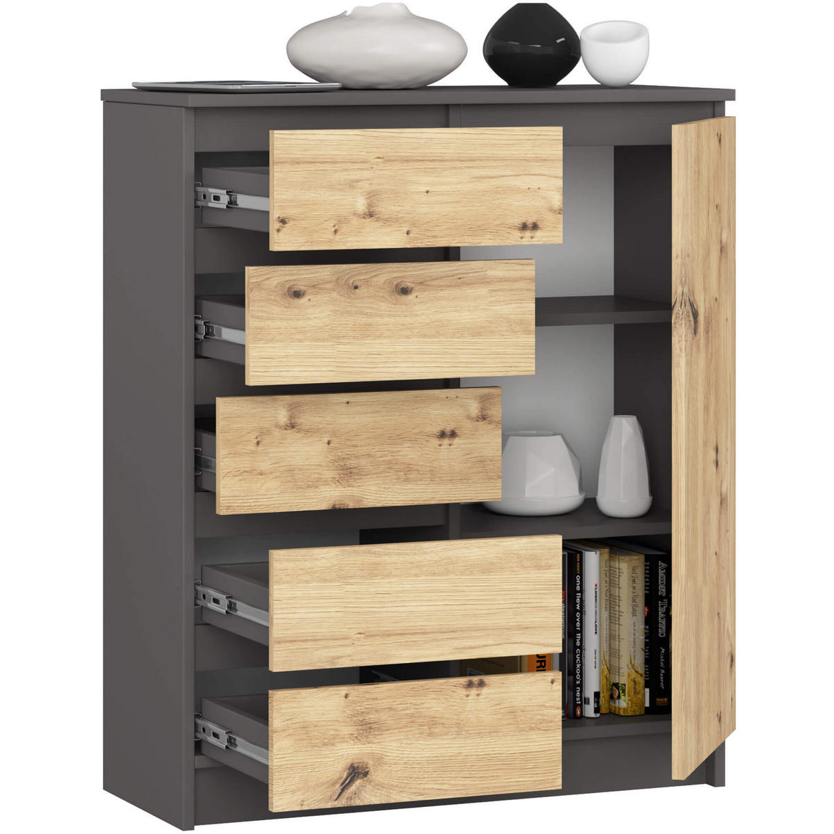 KOMMODE Grau, Eiche Artisan 80x35x97 cm - Eiche Artisan/Grau, Holzwerkstoff (80/97/35cm) - Akord