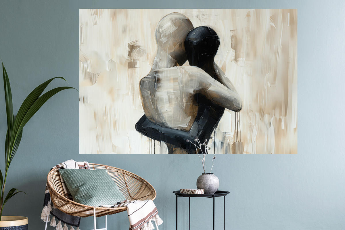 WANDTATTOO Abstrakt - Liebe - Schwarz und weiß - Modern 120x80 cm - Schwarz, Kunststoff (120/80/0.1cm) - MuchoWow