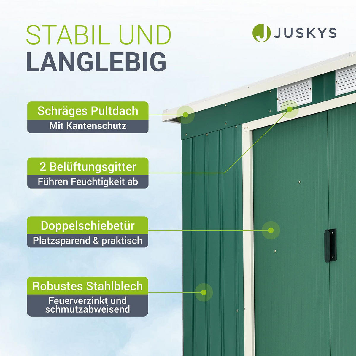 GERÄTESCHUPPEN M Dunkelgrün - Grün, Metall (213/173/130cm) - Juskys