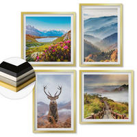 WANDBILDER 4er Set - 50x50 cm & 40x60 cm Goldrahmen - Berglandschaft, See, Hirsche - Goldfarben, Kunststoff (50/50cm) - ArtPrintCave