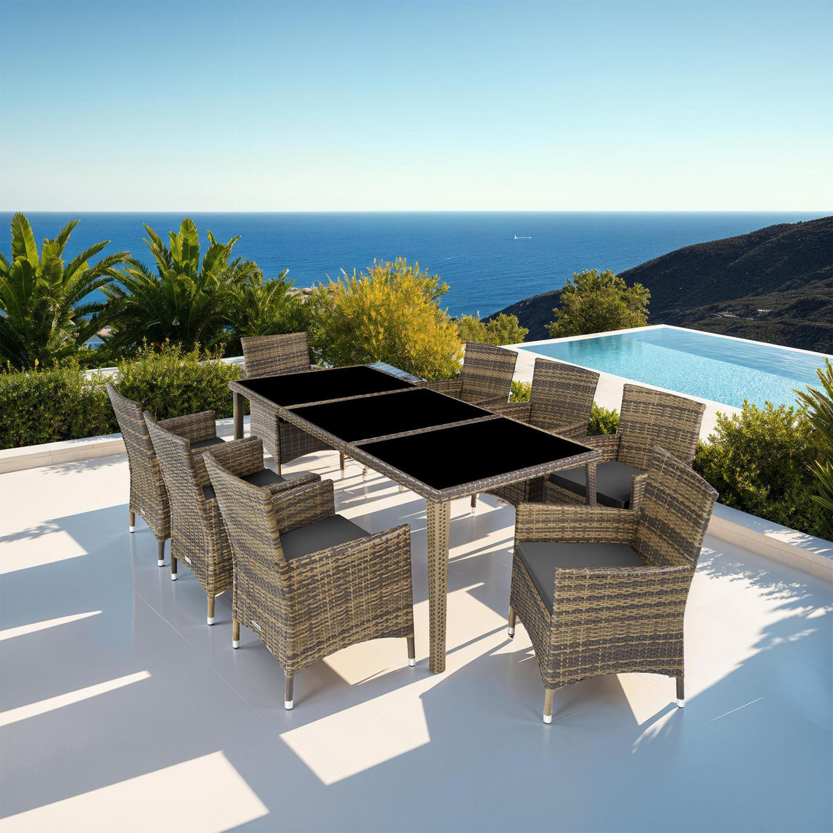RATTAN SITZGRUPPE Menorca,2 Bezugssets, inklusive Schutzhülle,natur - Naturfarben, Kunststoff - tectake