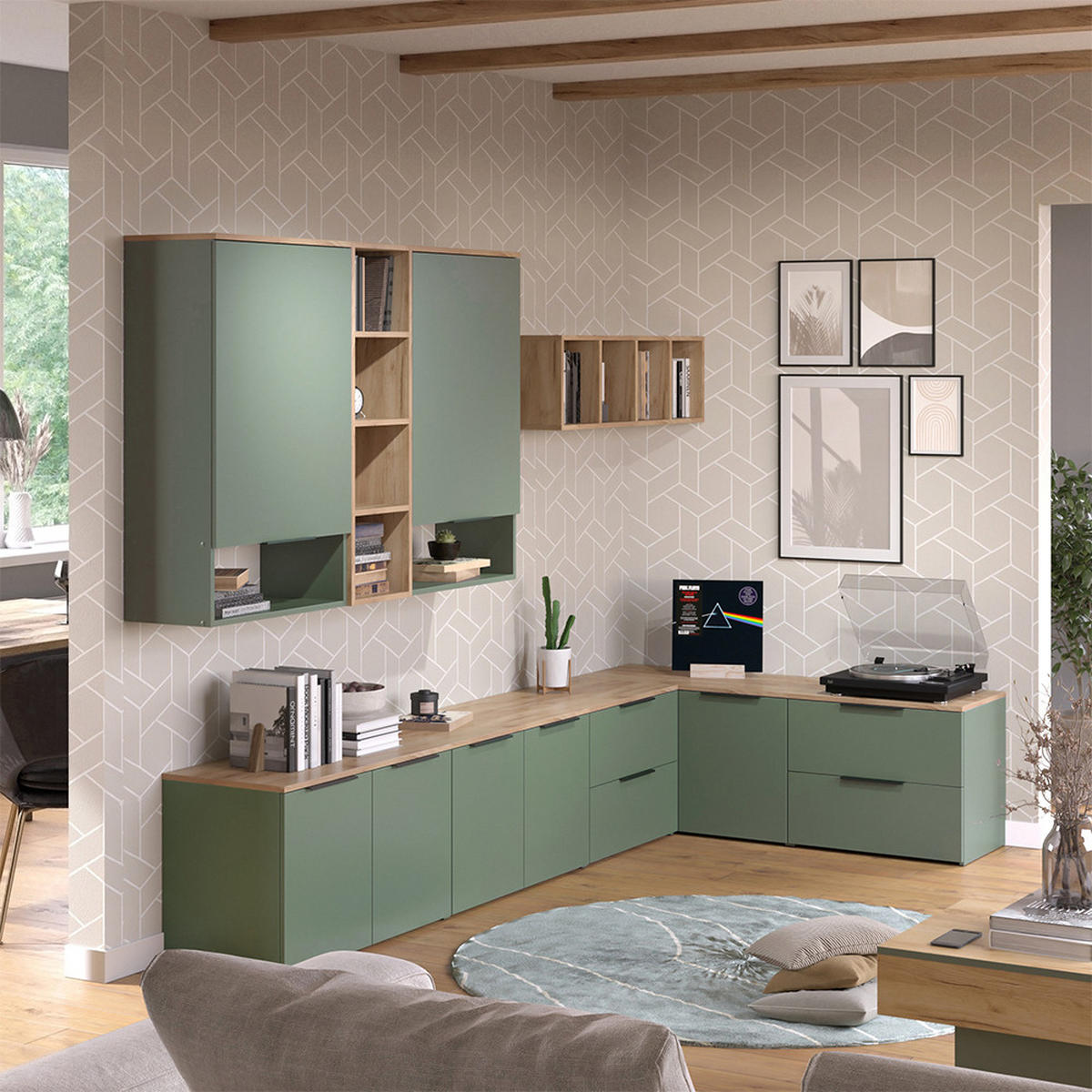 ŽIVÁ STĚNA Wido Zelená - Sonoma dub/zelená barva, kompozitní dřevo (80/50/40cm) - Vicco