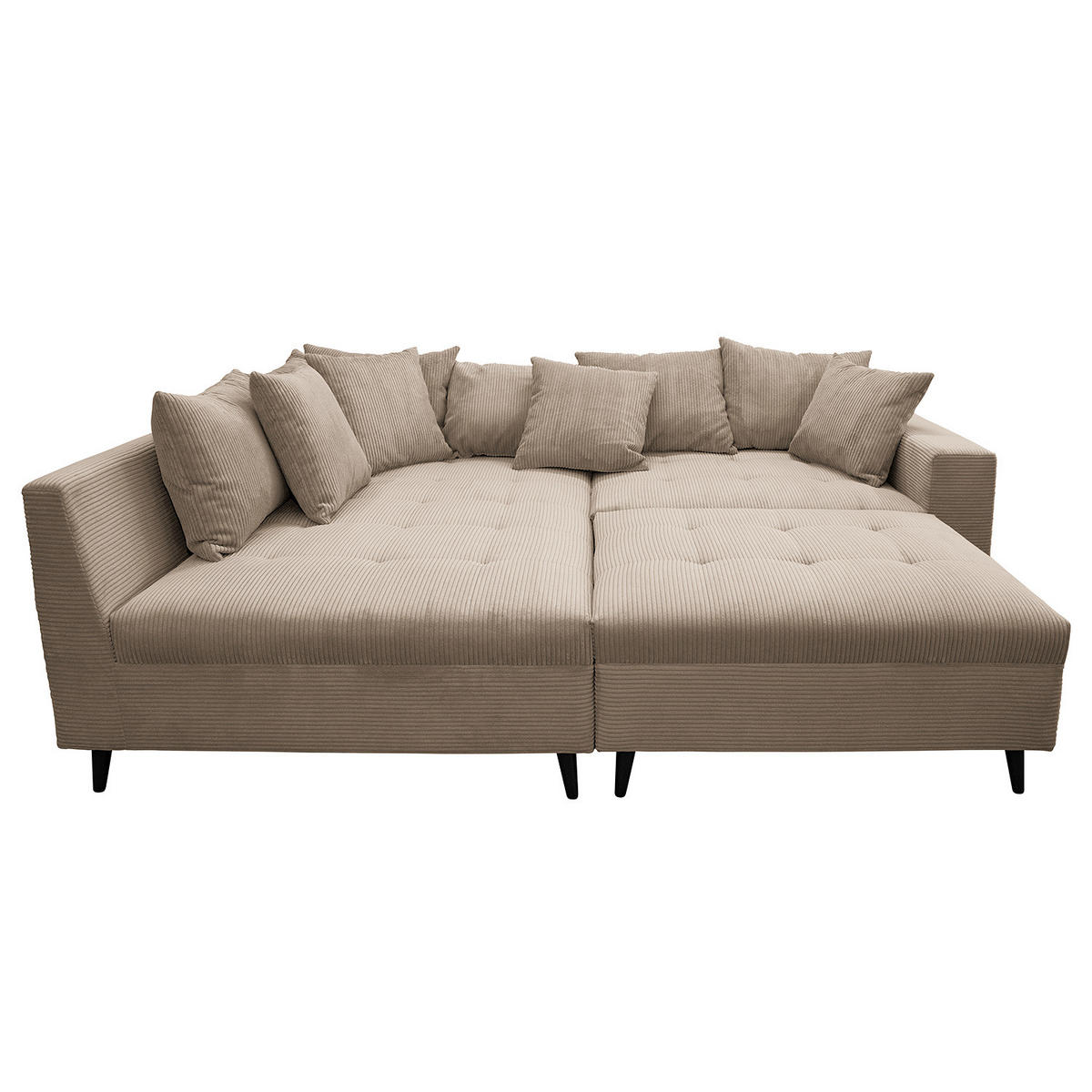 ECKSOFA mit Ottomane und Hocker - Schwarz/Cappuccino, Birkenholz/Textil (247/174cm) - home24