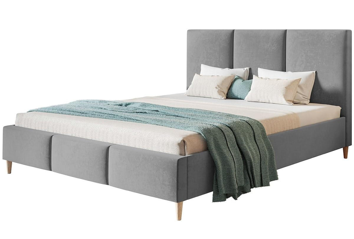POLSTERBETT LUX Siena mit Kopfteil, 180 x 200 cm, Doppelbett mit Lattenrost aus Holz, Velourstoff Grau, Füße in Farbe: Braun - Grau, Holz/Textil (180/200cm) - Alpi-Möbel
