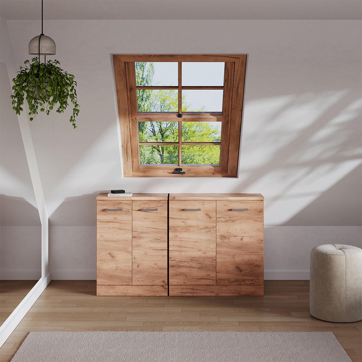 DACHSCHRÄGENSCHRANK-SET Rion Goldkraft Eiche 140 cm 2er Set Schrankkorpuss 60 cm Tiefe - Honigeiche, Holzwerkstoff (140/83.8/60cm) - Vicco
