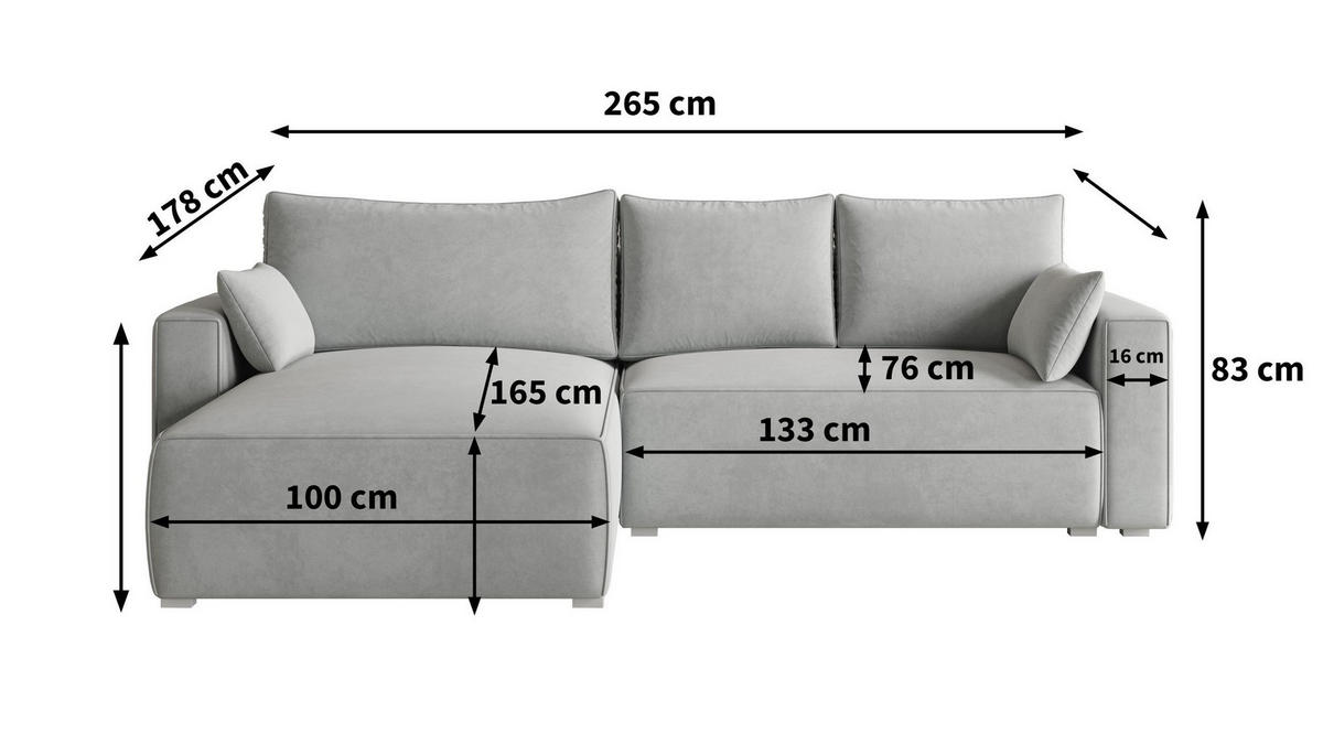 ECKSOFA FORIL Gelb Velours-Stoff mit Schlaffunktion - Gelb, Holz (265/178cm) - MASSENO