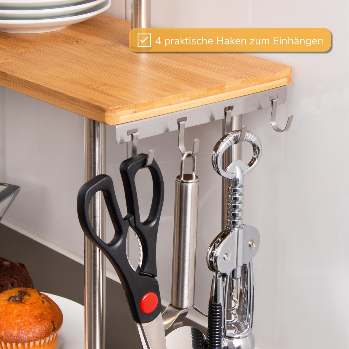 KÜCHENREGAL, Edelstahl - Edelstahlfarben, Holz (52/40/19.5cm) - bremermann