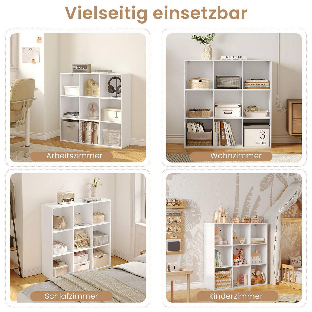 REGAL Bücherregal mit 9 Fächern, Standregal, Weiß - Weiß, Holzwerkstoff (94/93/29.5cm) - Woltu
