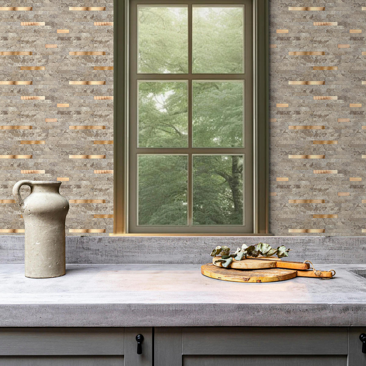 FLIESENAUFKLEBER 1 Stück 29,7 x 29,2 cm Selbstklebende Fliesen - Mela Ferro - Beige/Roségold, Kunststoff (29.2/0.33/27.7cm) - Mazovia