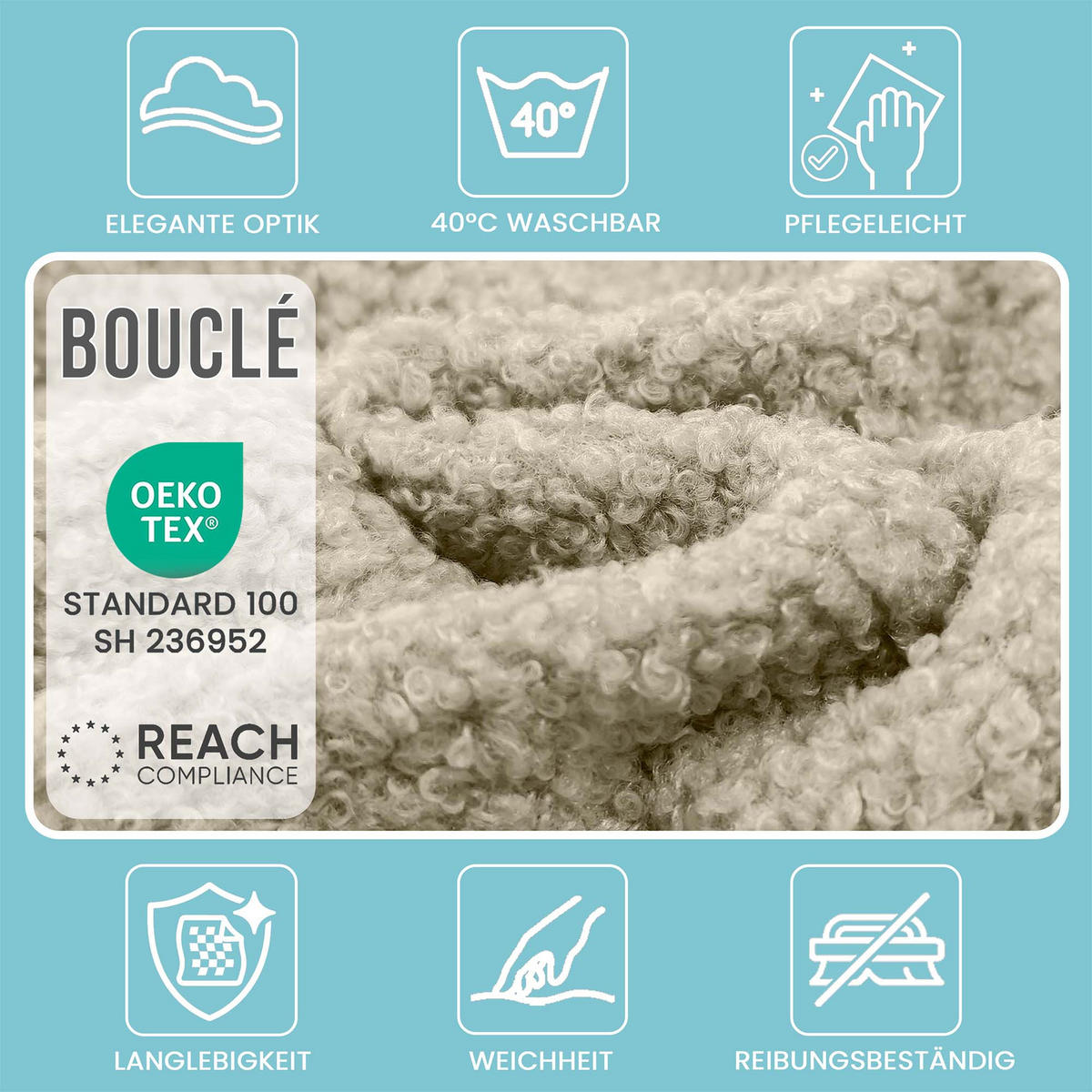 SITZSACK FÜR KINDER Maus 75/75/55 cm, weicher Bouclé 315 g/m², abnehmbarer Bezug, Toasted Almond - Beige, Textil (75/55/75cm) - Dreamroots