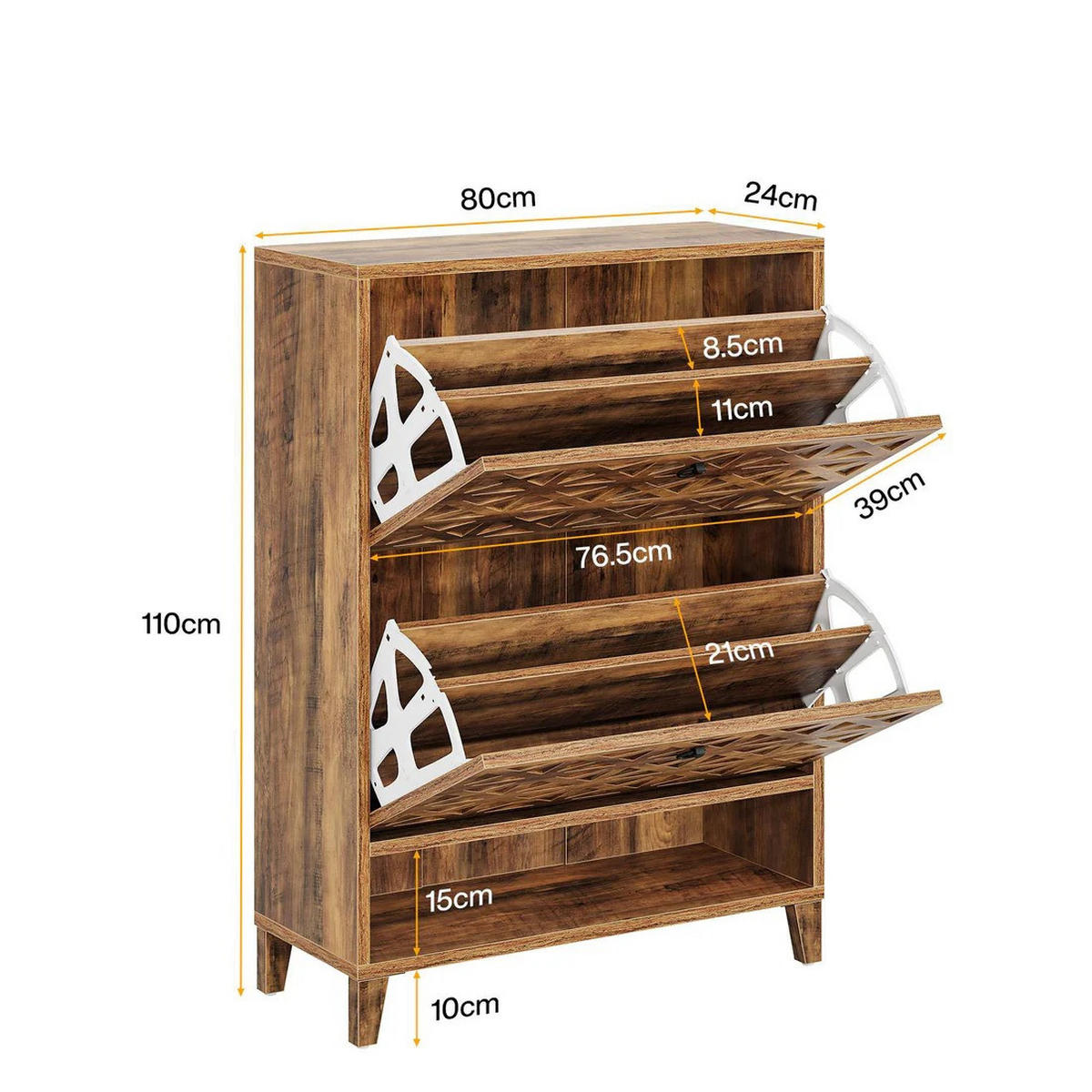SCHUHSCHRANK mit 2 Klappen 80 x 24 x 110 cm Braun - Braun, Metall (24/110/80cm) - Beauniv