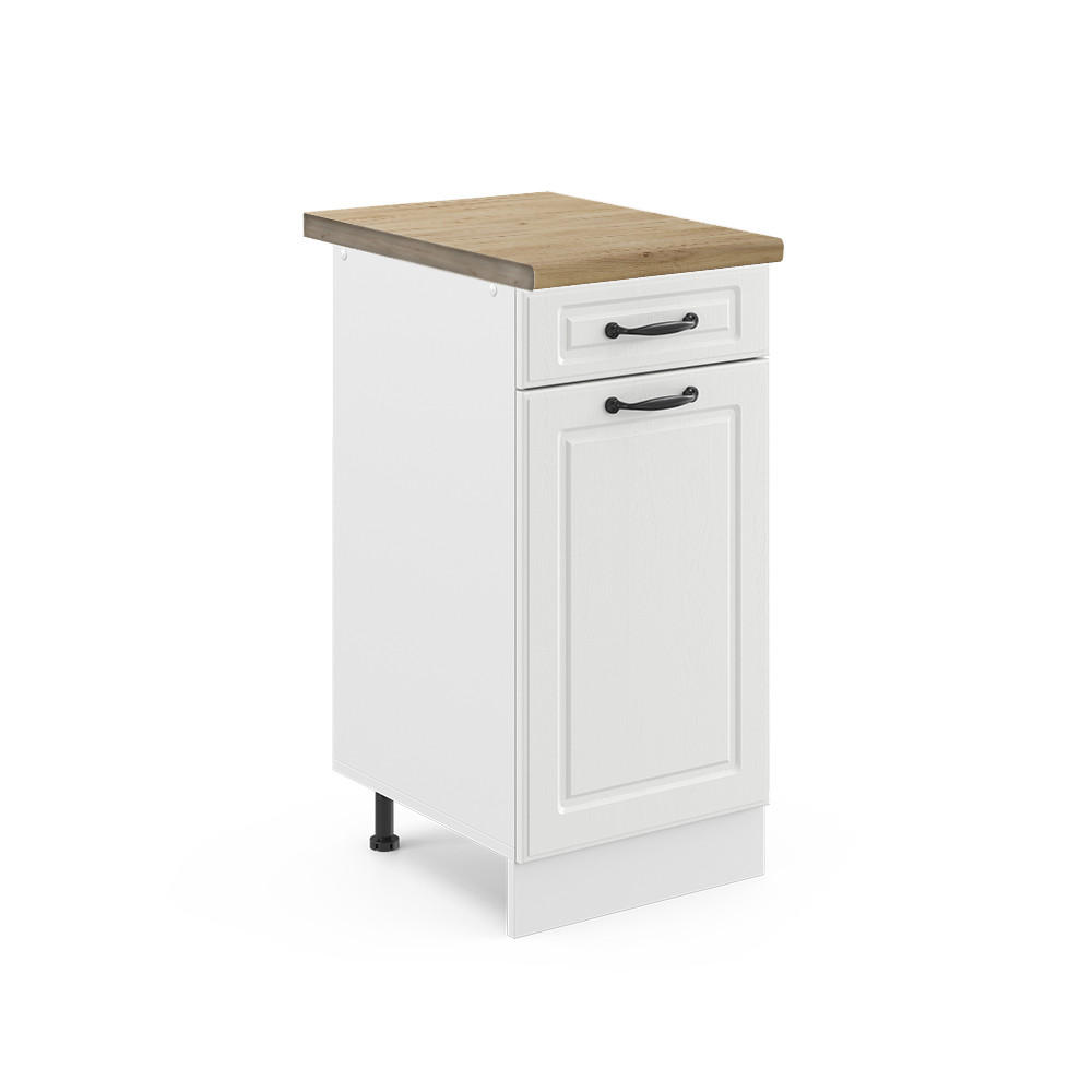 KÜCHENUNTERSCHRANK R-Line Weiß Landhaus 40 cm, AP Eiche - Creme/Weiß, Holzwerkstoff (40/81.6/60cm) - Vicco