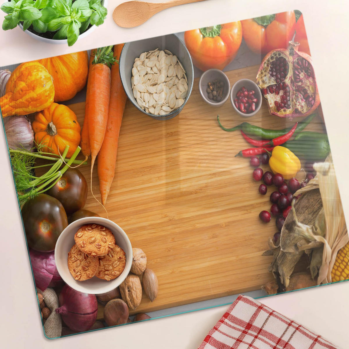 GLASPLATTE 60x52 cm Herbstgemüse - Multicolor, Glas (60/0.4/52cm) - TULUP