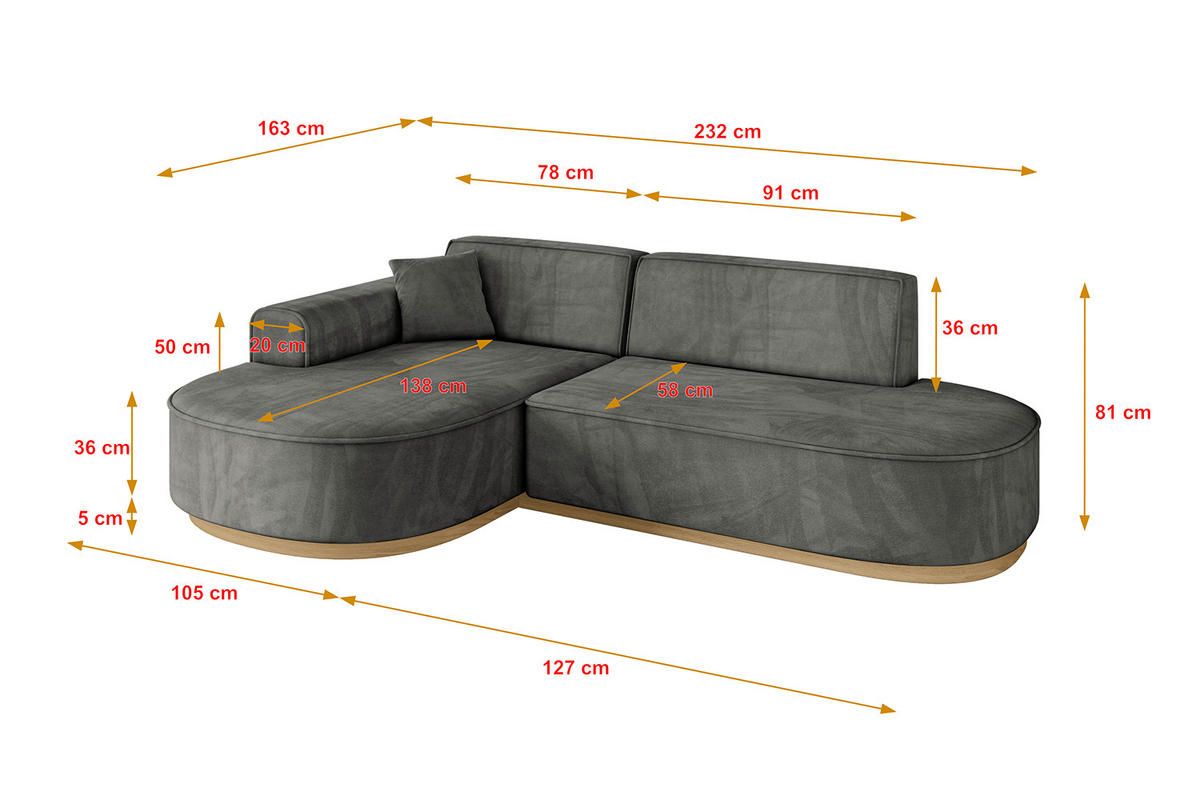 ECKSOFA Ottomane Links MARI-L1-v2 - 243x171x83 cm Dunkelgrau Velours - Dunkelgrau, Holzwerkstoff/Textil (243/171cm) - ALTDECOR
