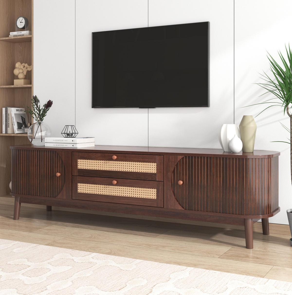 TV-SCHRANK mit Türen und Schubladen 170 cm MDF Natural - Braun, Holzwerkstoff (39.5/46/170cm) - Beauniv