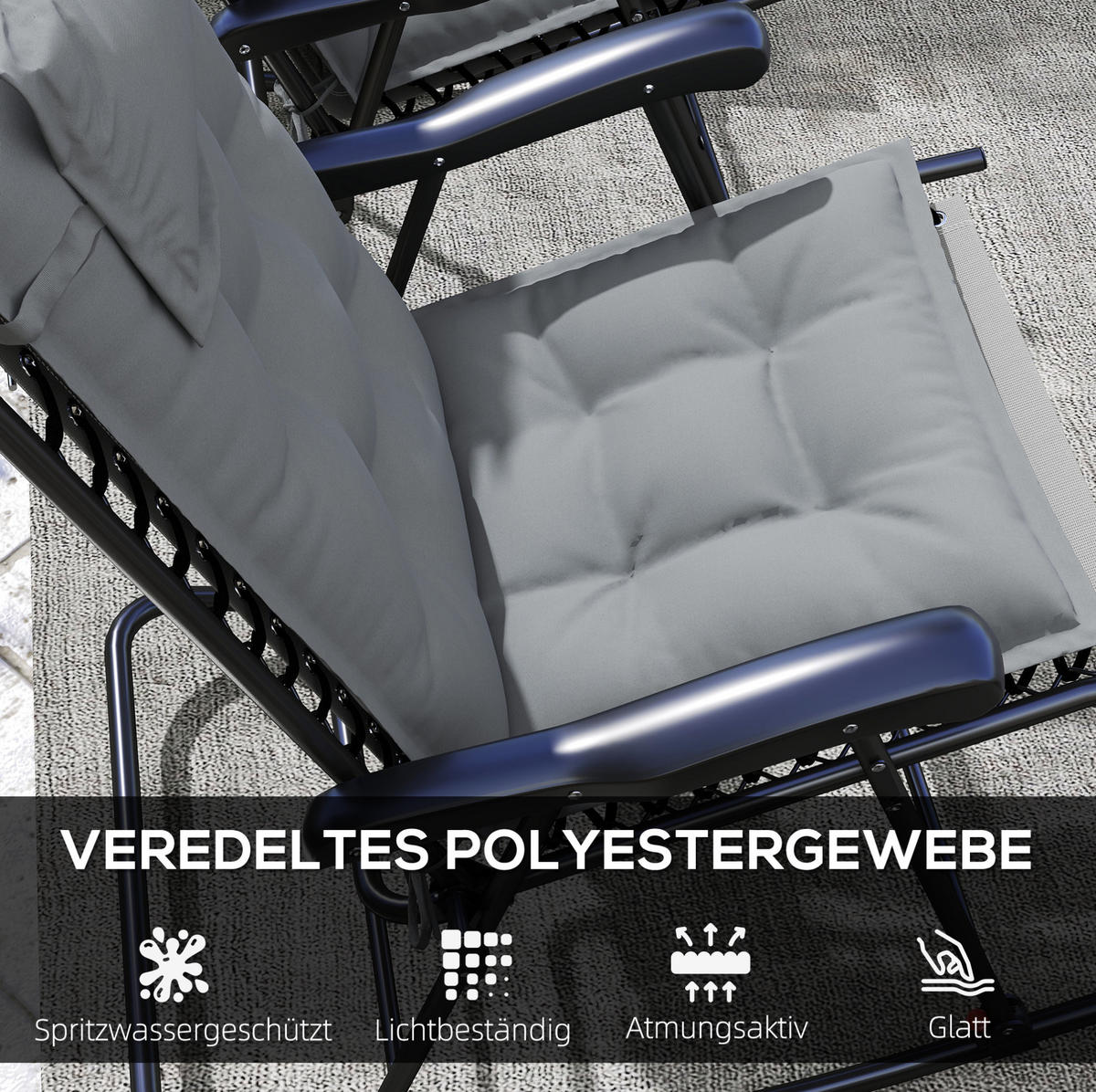 SESSELAUFLAGENSET 2er-Set aus Polyester 50x116x5 cm in Hellgrau mit Bändern - Hellgrau, Textil (50/5/116cm) - Modfu