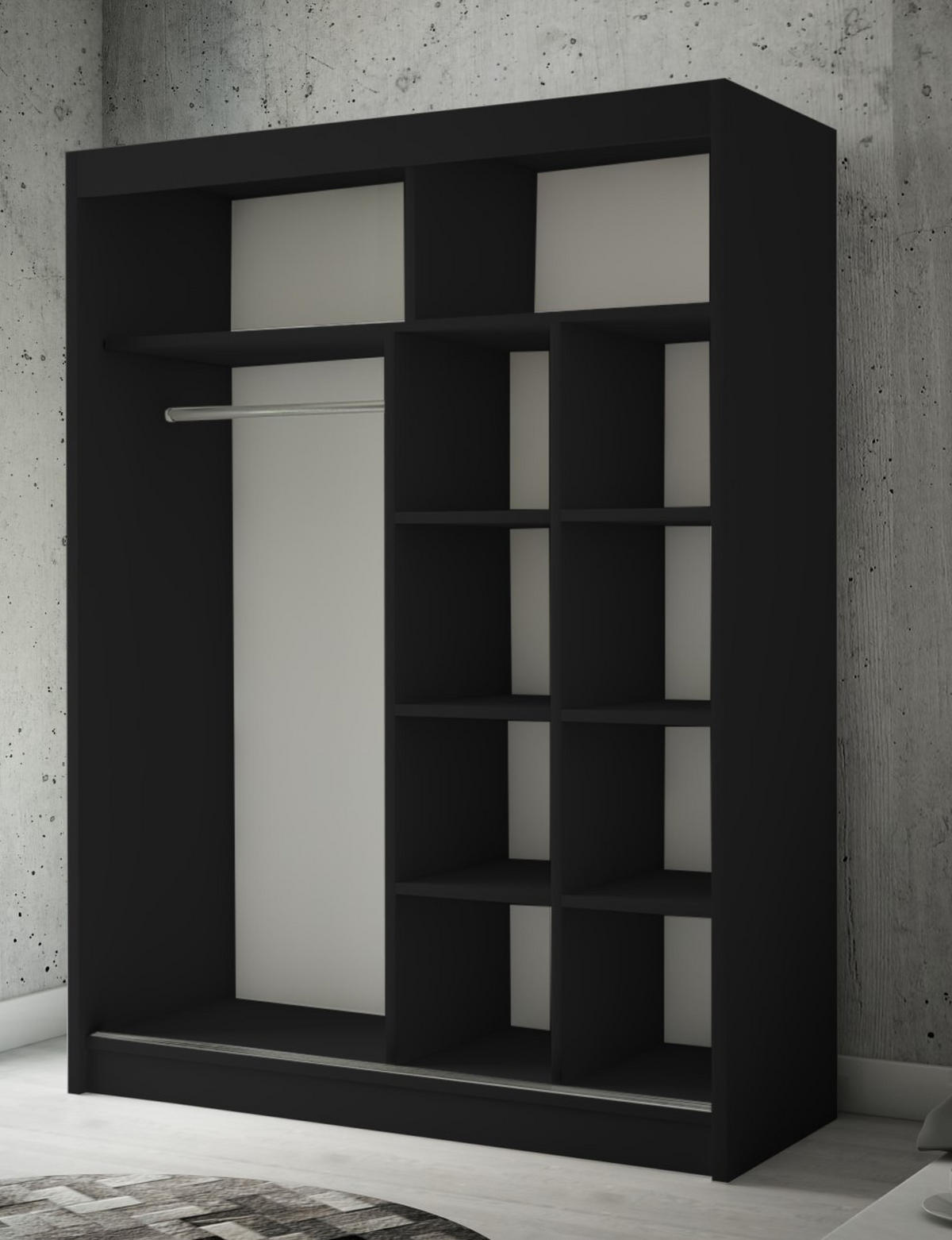 SCHWEBETÜRENSCHRANK Saturn 150 cm 2-türig, schwarz - Schwarz, Kunststoff (150/215/61cm) - Margaret Hadas24