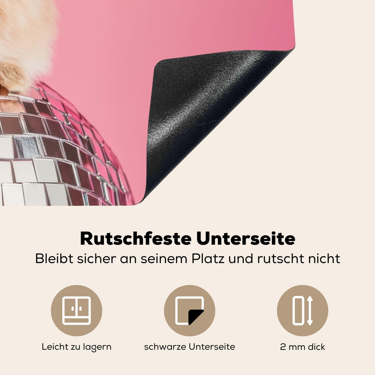 HERDABDECKPLATTE Schleife - Discoball - Kaninchen Ceranfeldabdeckung 80x52 cm - Pink, Kunststoff (80/52/0.2cm) - MuchoWow