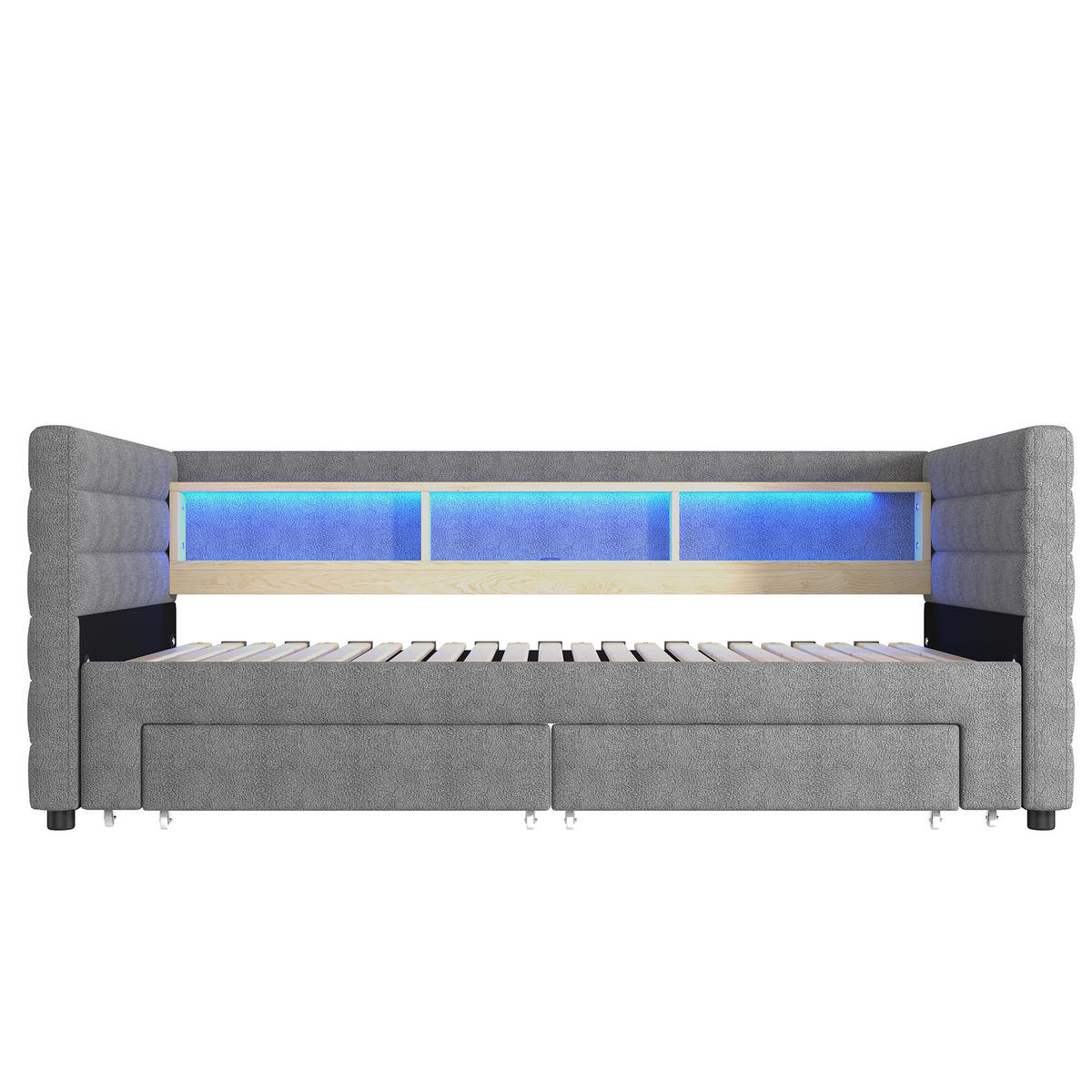 TAGESBETT ausziehbar 90x190 cm Samt Grau mit 2 Schubladen - Grau, Holz (90/190cm) - Meubliv