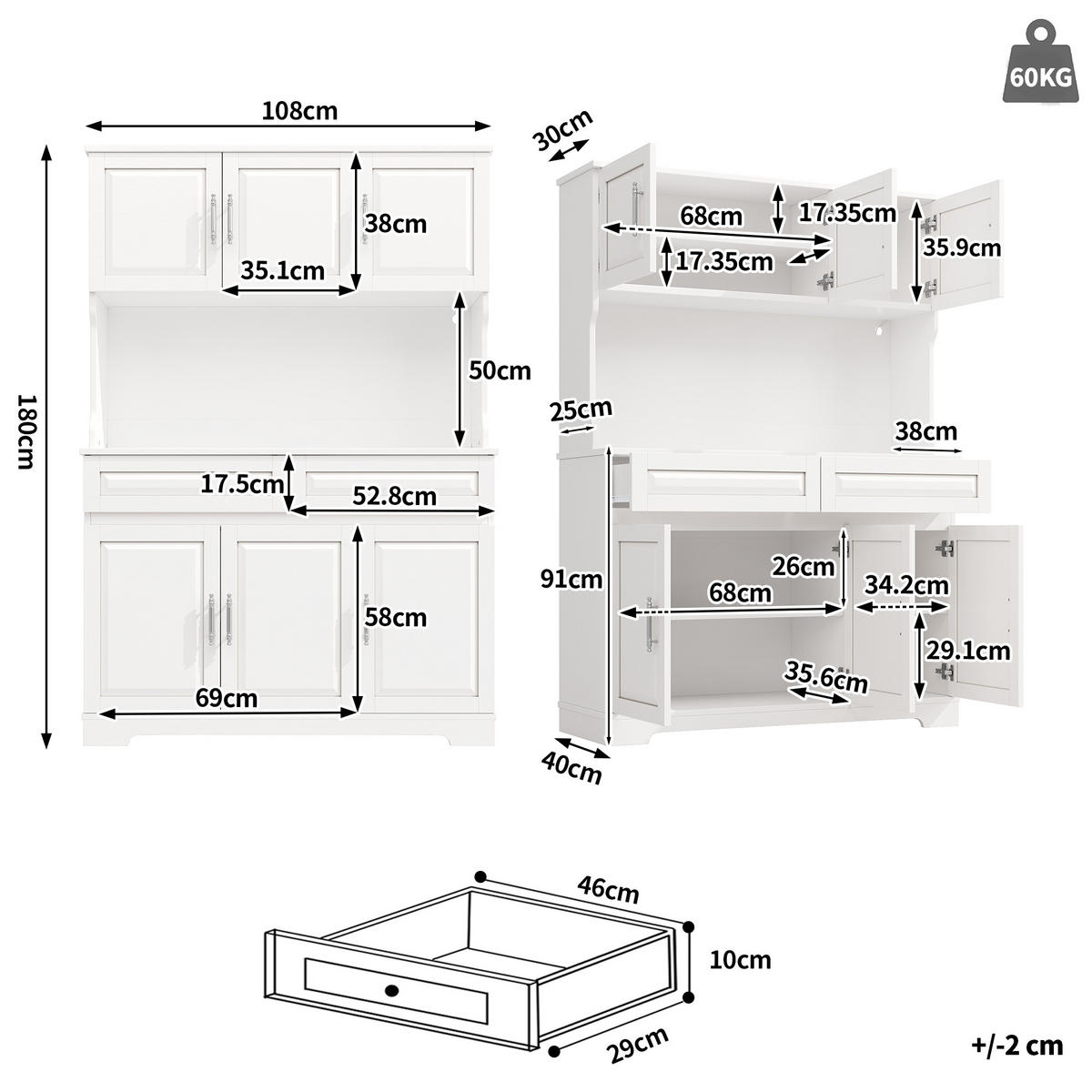 BUFFETSCHRANK App-Steuerung Weiß 108/40/180 cm - Weiß, Holz (108/180/40cm) - PANGIVO