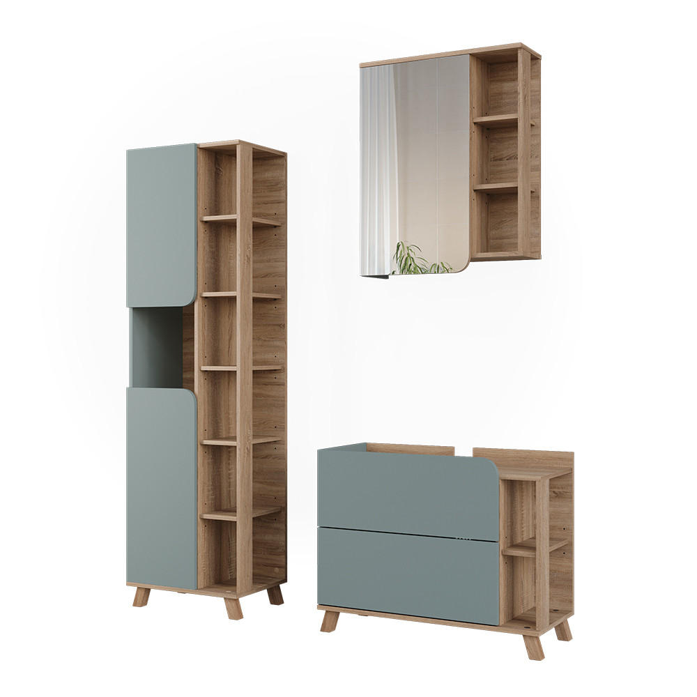SET MOBILIER BAIE Karen, Albastru/Sonoma, 3 piese - stejar Sonoma/albastru închis, compozit lemnos (80/65/35cm) - Vicco