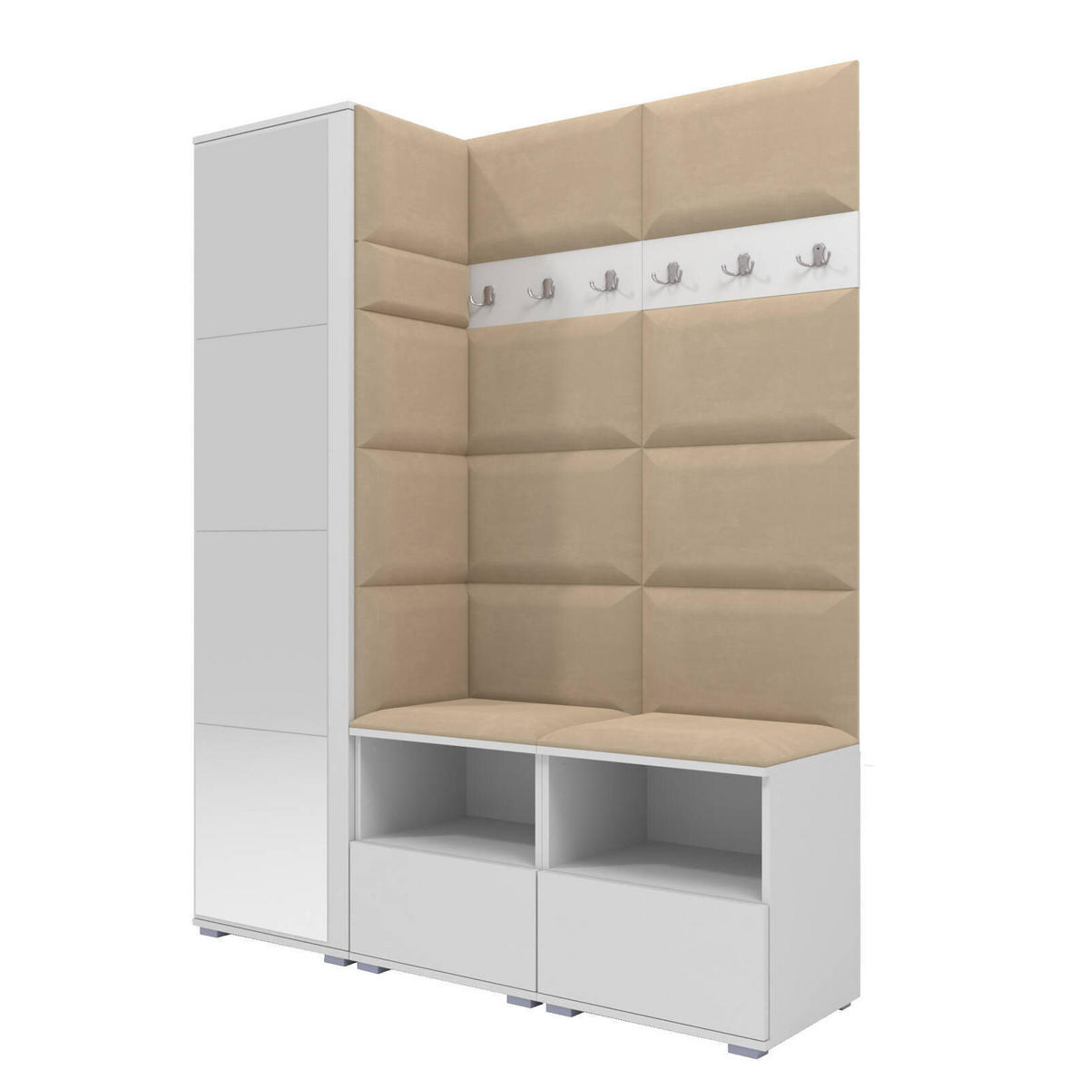 GARDEROBEN-SET Nela II mit Spiegel 150/187/40 - Beige/Silberfarben, Holzwerkstoff/Kunststoff (150/187/40cm)