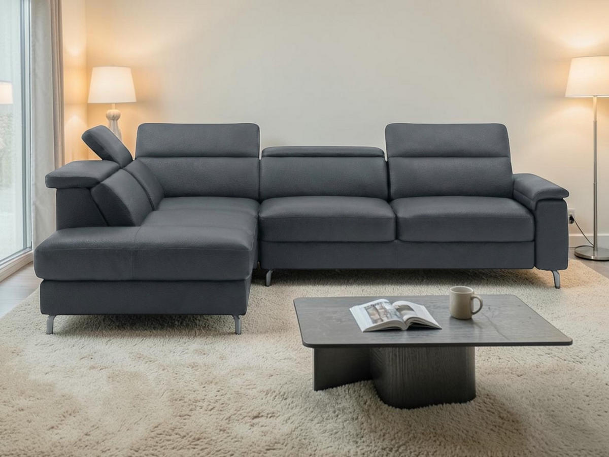 ECKSOFA Ambassador Echtleder Anthrazit - Anthrazit, Leder/Metall (224/272cm)