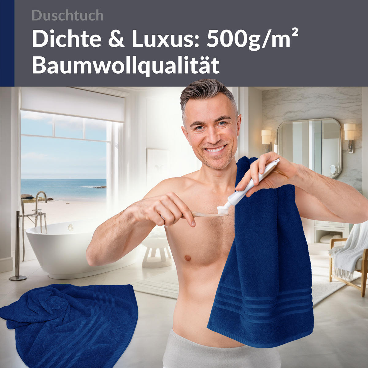 DUSCHTUCH London Marine Blau 2er Set 70x140 - Dunkelblau, Textil (70/140cm) - Lashuma