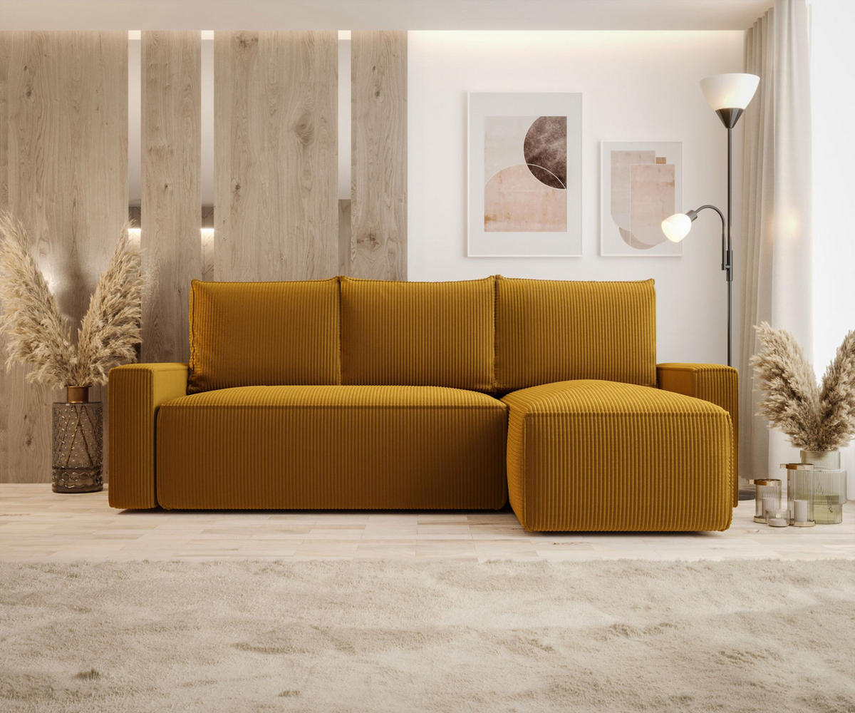 ECKSOFA mit Schlaffunktion SAVIO Poso 01 Rechts - Currygelb, Textil (232/140cm) - Bedante