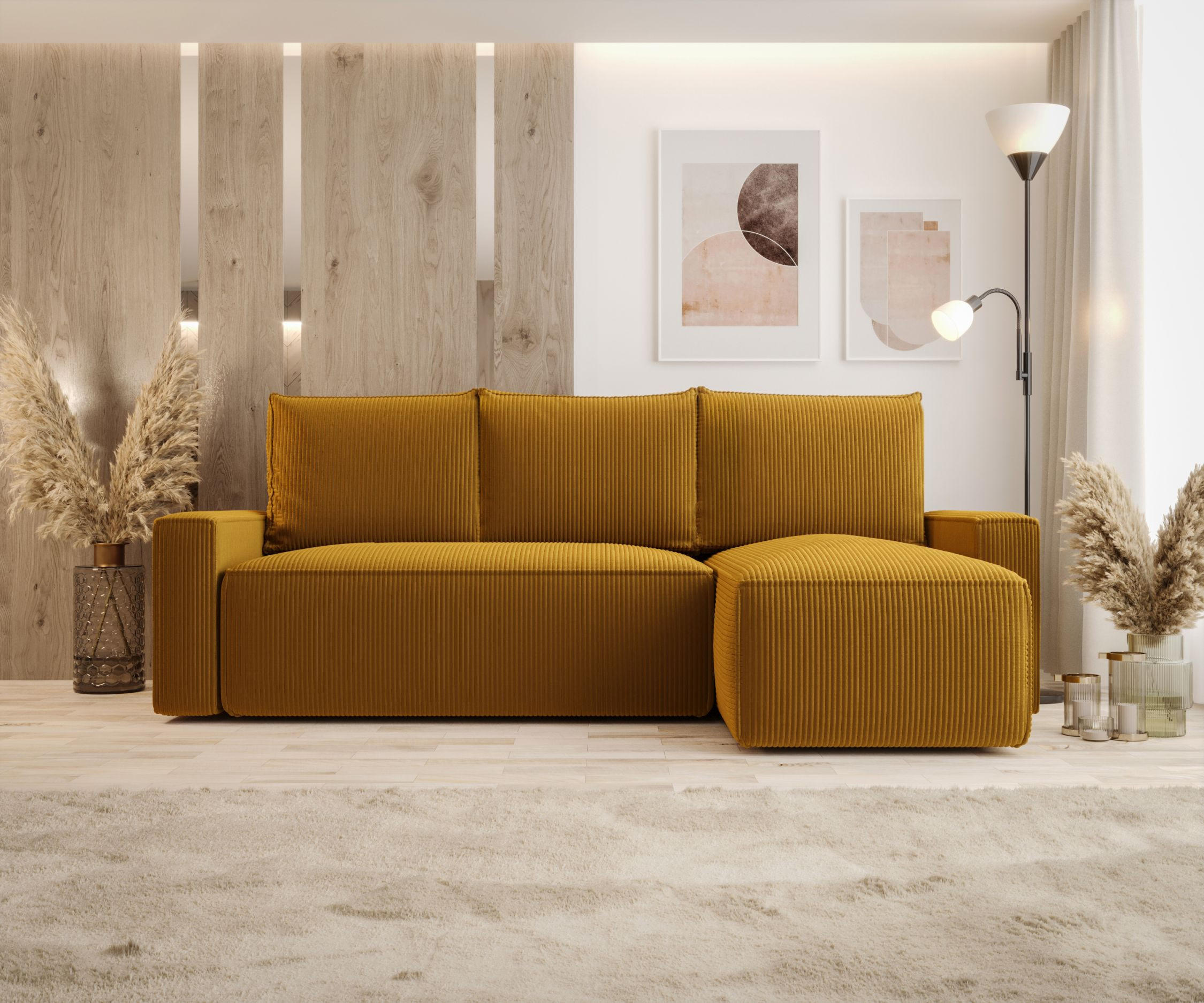 Thumbnail - Bedante Ecksofa, Currygelb, Textil, L-Form, 232x140 cm, Wohnzimmer, Sofas & Couches, Wohnlandschaften, Ecksofas