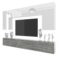 WOHNWAND Milano 2, Weiß Hochglanz/Grau Matt, 300 cm, Grifflos - Weiß, Holz (300/155/36cm) - B BELINI GROUP