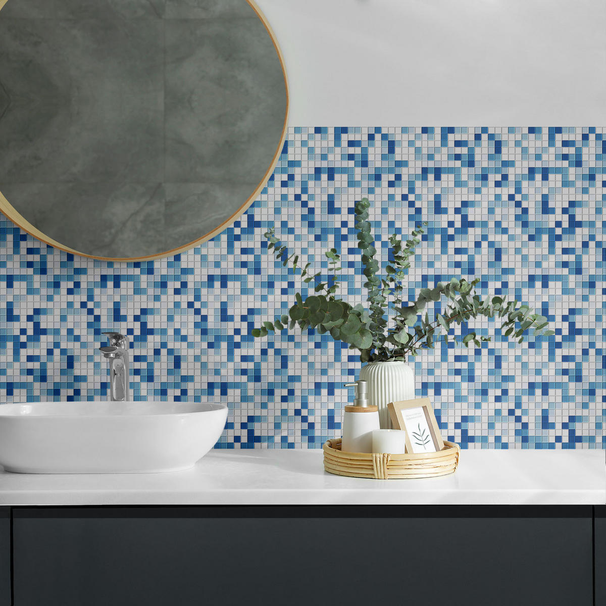 WANDPANEEL 20 Stück 20x20 cm selbstklebend Dunevale - Hellblau, Kunststoff (20/1.6/20cm) - Wallfluent