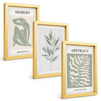 BILDER SET 3er Set - 20x30 cm Goldrahmen - Matisse Aquarell Boho-Design - Goldfarben, Kunststoff (20/30cm) - TULUP