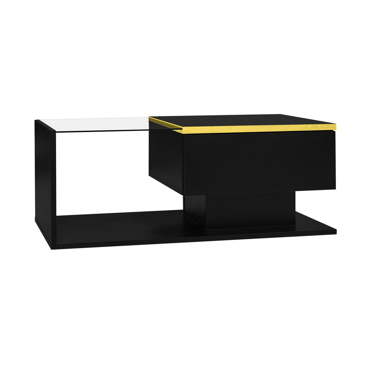 COUCHTISCH mit Ablage 90/50 cm mit LED-Beleuchtung und Glasplatte in Schwarz - Schwarz, Holzwerkstoff (90/50/32.5cm) - BEAOK