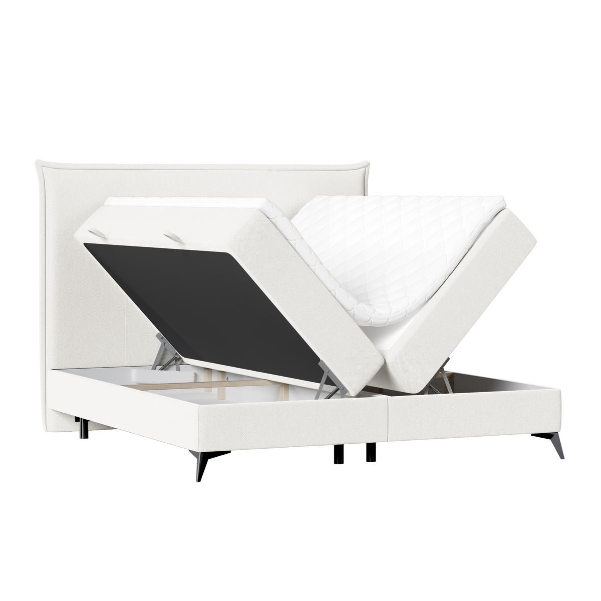 BOXBETT Menzzo Creme 200/200 cm mit Matratze und Topper - Creme/Schwarz, Holz/Holzwerkstoff (200/200cm) - Maison de Reve
