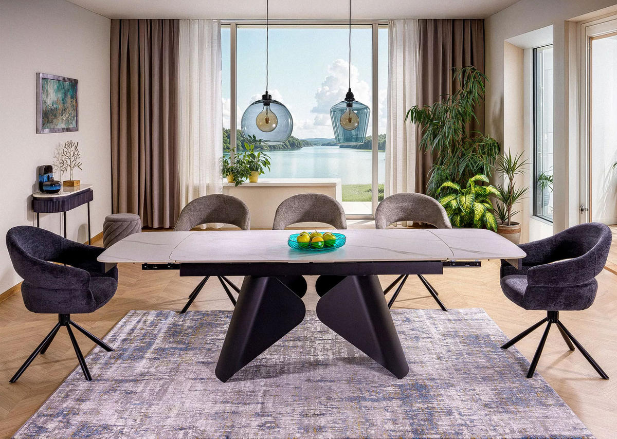 ESSTISCH Armando Weiß Marmor / Schwarz 160-240 / 90 / 76cm - Schwarz/Weiß, Holz/Keramik (90/240/76cm) - Feldmann-Wohnen