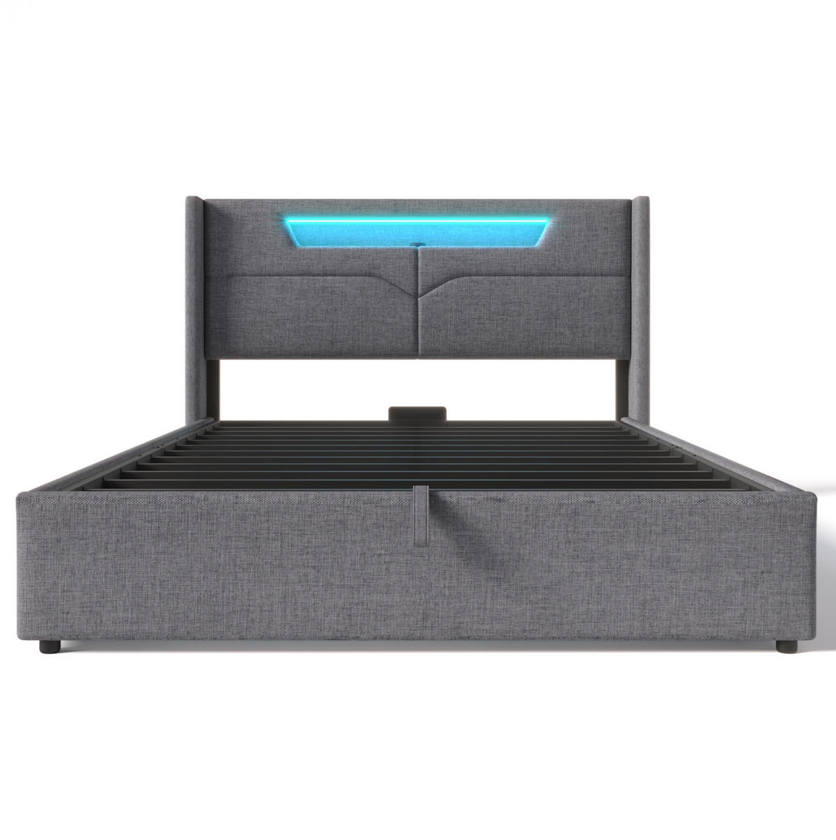 POLSTERBETT aus Leinen 140x200 cm in Grau mit LED & USB/Type-C - Grau, Textil (140/200cm) - Modfu