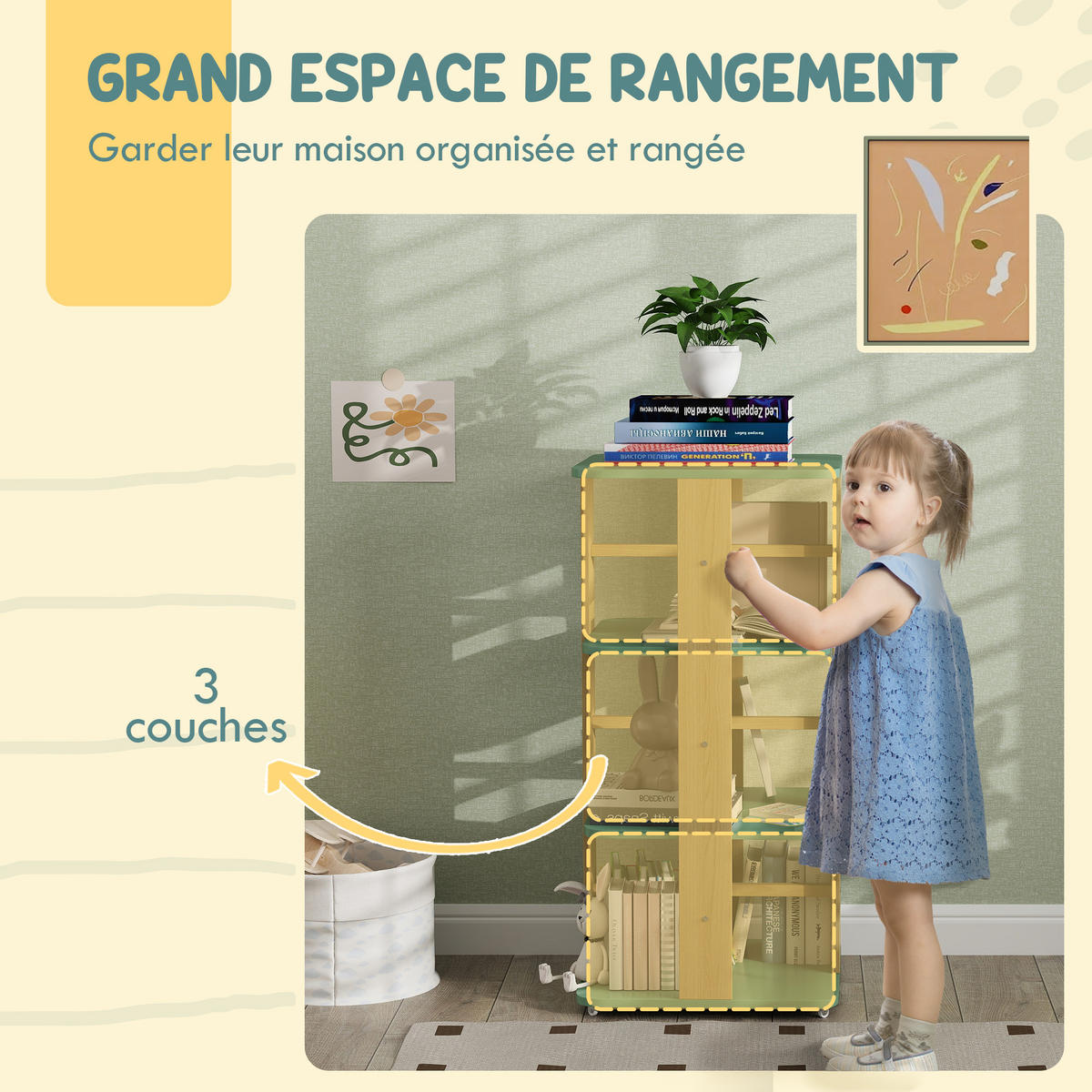 KINDERREGAL DE-17247 3 Ebenen mit Rollen Grün - Grün, Holzwerkstoff (48/99.5/48cm) - ComfortXL