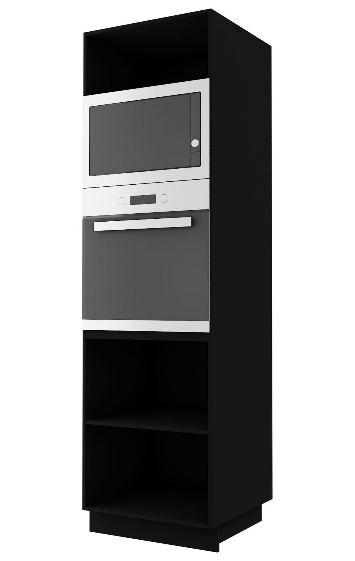 BACKOFENUMBAUSCHRANK Essen D14/RU/60/207 Graphit Hochglanz / Schwarz Matt 60 / 59 / 207cm - Schwarz/Graphitfarben, Holz/Holzwerkstoff (60/207/59cm) - Feldmann-Wohnen