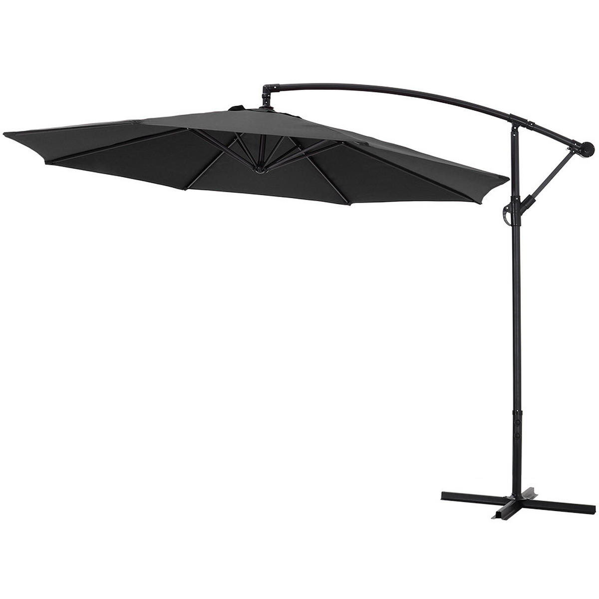 AMPELSCHIRM mit Sonnenschirmständer aus Polyester Metall in Schwarz mit quadratischer befüllbarer Kunststoff-Sockel drehbar 360° neigbar 60° 3 x 2.6m - Schwarz, Metall (300/240cm) - Livingandhome