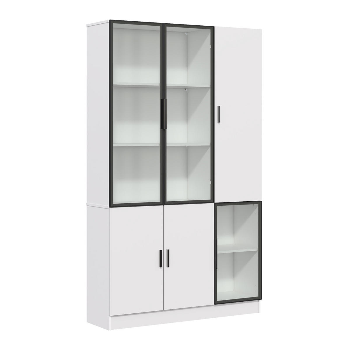 VITRINE 120/35/200 cm aus Holzwerkstoff mit Glas und LED-Beleuchtung Weiß - Weiß, Holzwerkstoff (120/200/35cm) - Modenvie
