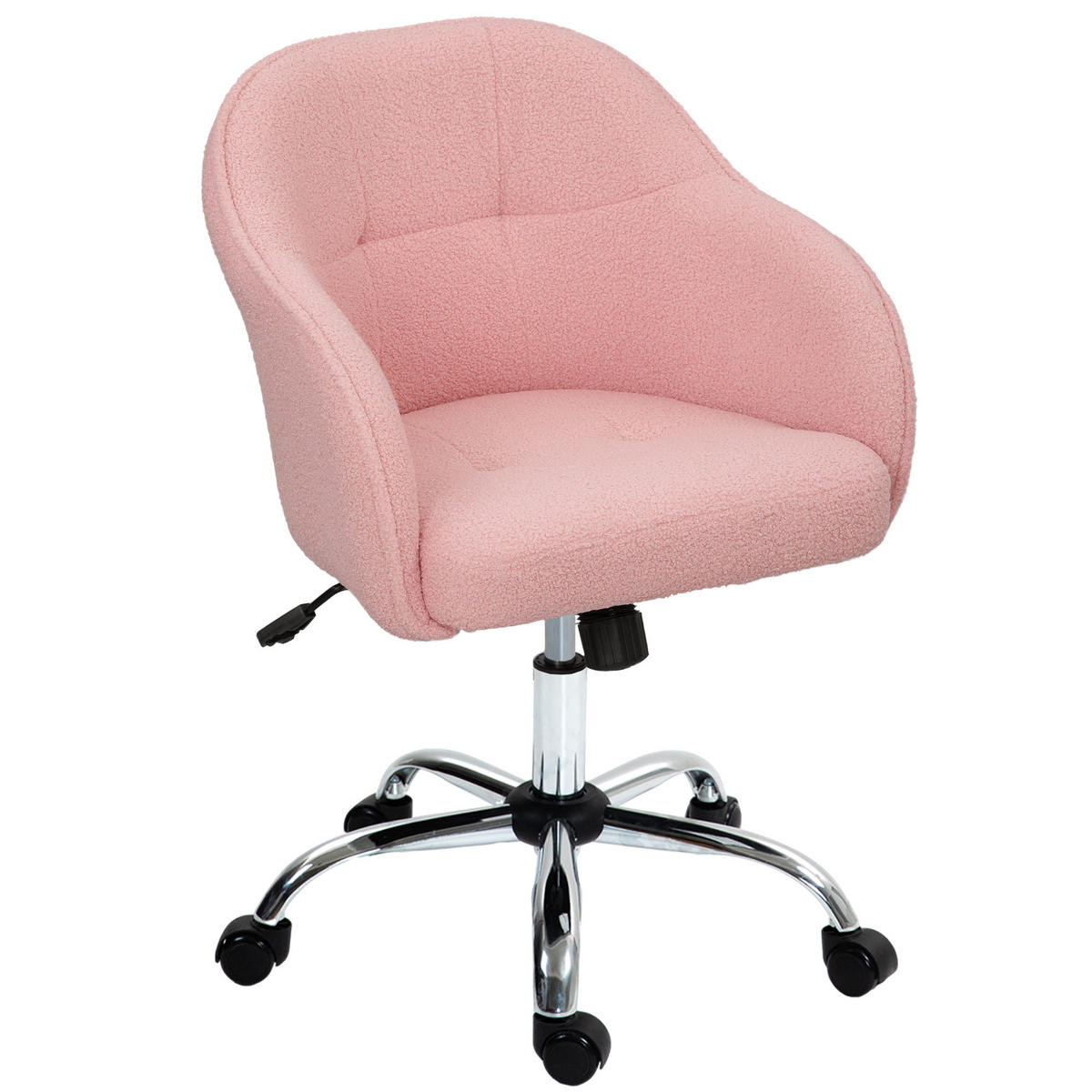 BÜROSTUHL DE-05176 Wippfunktion mit Teddysamtoptik Rosa - Rosa, Metall (61/86/56cm) - ComfortXL