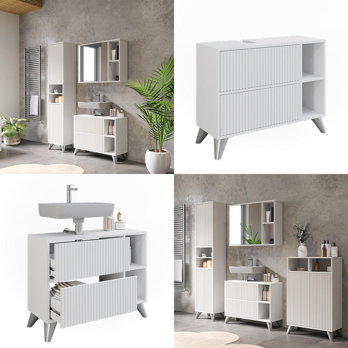 WASCHBECKENUNTERSCHRANK Leano Weiß 80 x 62 cm mit 2 Schubladen - Weiß, Holzwerkstoff (80/62/30cm) - Vicco