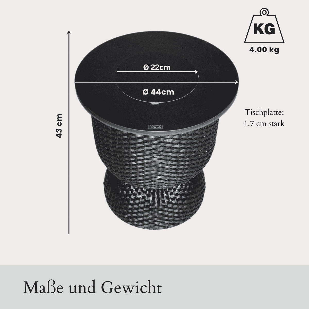 BEISTELLTISCH MIT EDELSTAHL-KÜHLER Paris Champagner 43 cm - Champagner, Kunststoff (41/41/43cm) - COOTAB Cooler Table