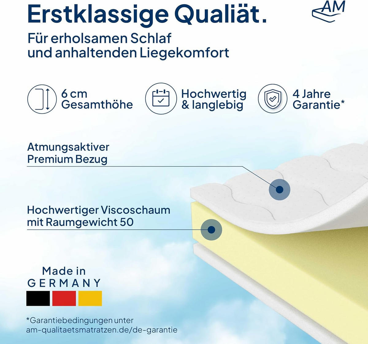 VISCOTOPPER 90/200 cm - výška 6 cm a potah z tencelu - bílá, textil (90/200cm) - AM Qualitätsmatratzen